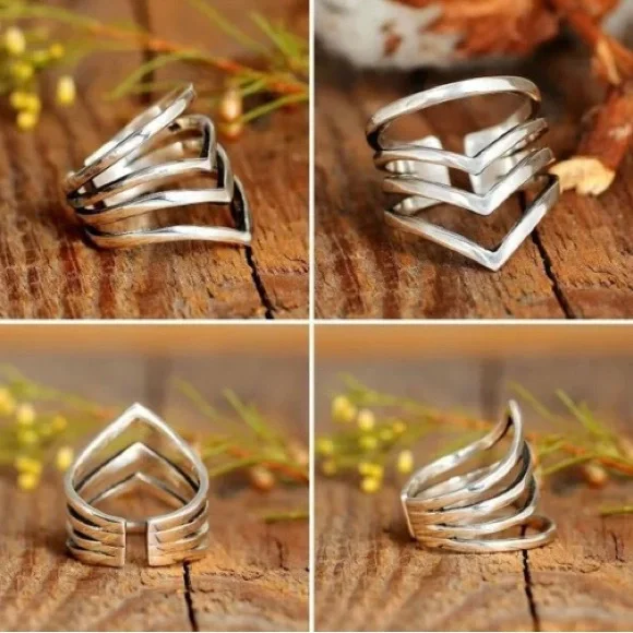 925 Sterling Silver Adjustable Triple Chevron Thumb/Index/POWAH WonderWo… - Picture 11 of 15
